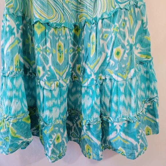 VTG Choices Blue Tiered Maxi Skirt Sz M Cotton Elastic Waist Cottagecore Boho - Picture 6 of 11